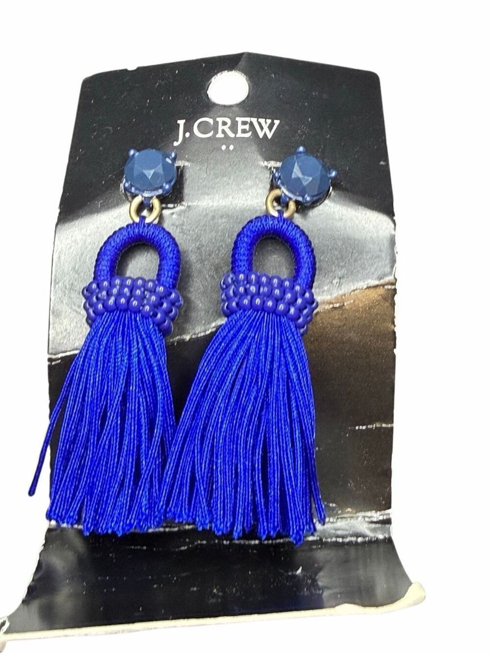 NWT J. Crew Royal Blue Tassel Beaded Earrings